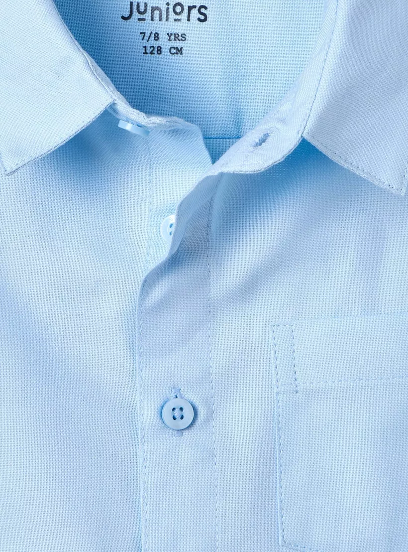 Juniors Solid Shirt with Long Sleeves and Chest Pocket-4