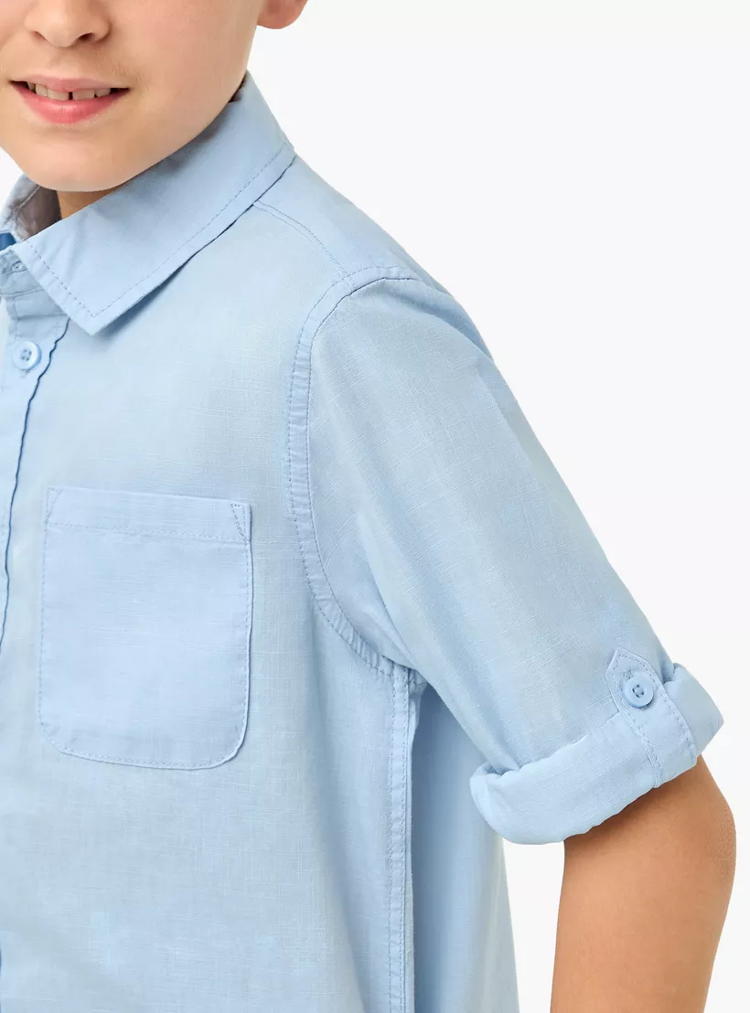 Juniors Solid Shirt with Long Sleeves and Chest Pocket-4