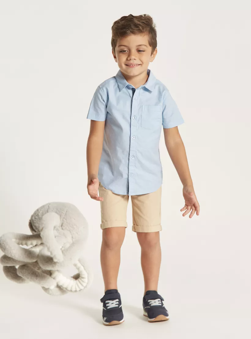 Juniors Solid Shirt with Short Sleeves and Pocket-2