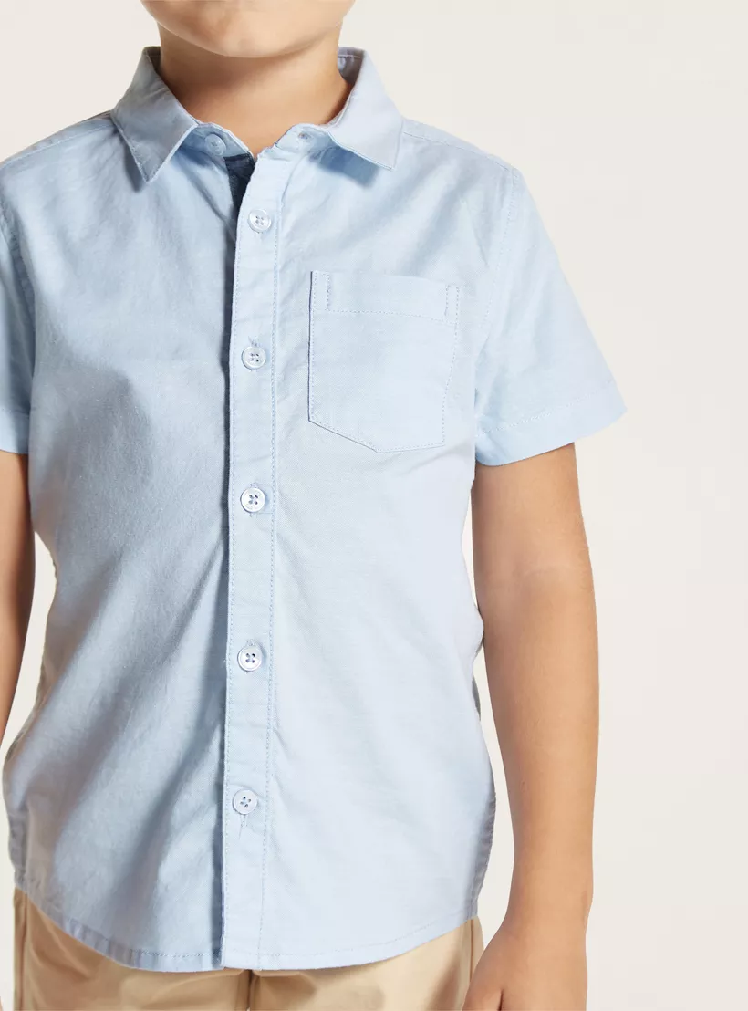 Juniors Solid Shirt with Short Sleeves and Pocket-3
