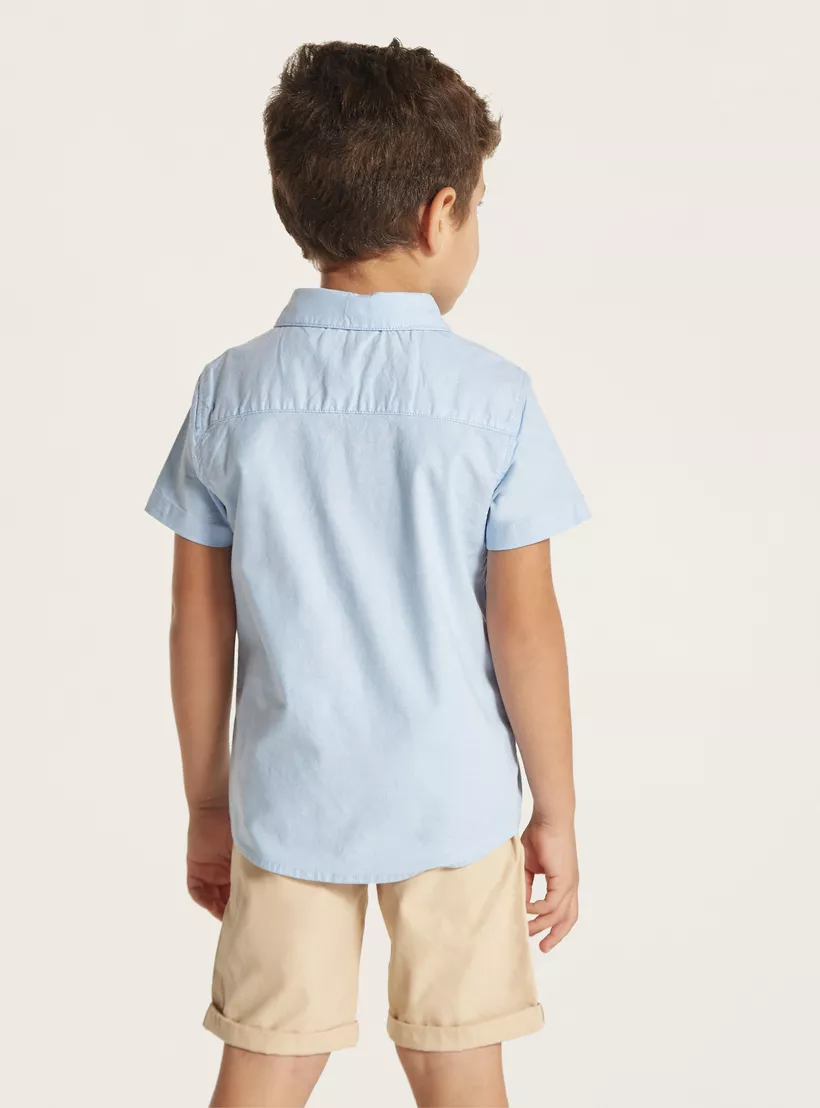 Juniors Solid Shirt with Short Sleeves and Pocket-4