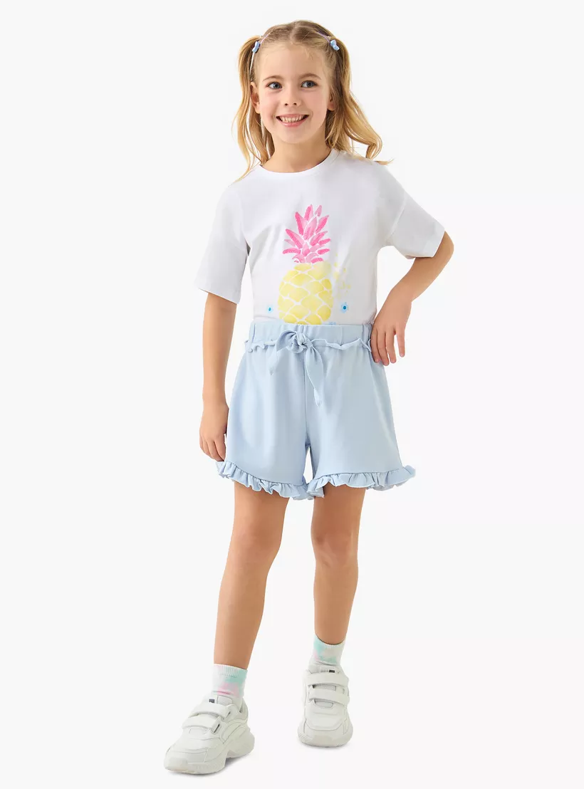 Juniors Solid Shorts with Drawstring Closure and Ruffle Hem-2