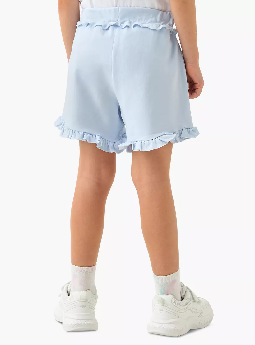 Juniors Solid Shorts with Drawstring Closure and Ruffle Hem-3