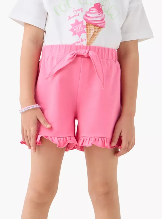 Juniors Solid Shorts with Elasticated Waistband and Frill Detail-1