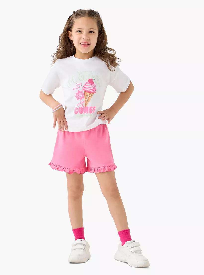 Juniors Solid Shorts with Elasticated Waistband and Frill Detail-2