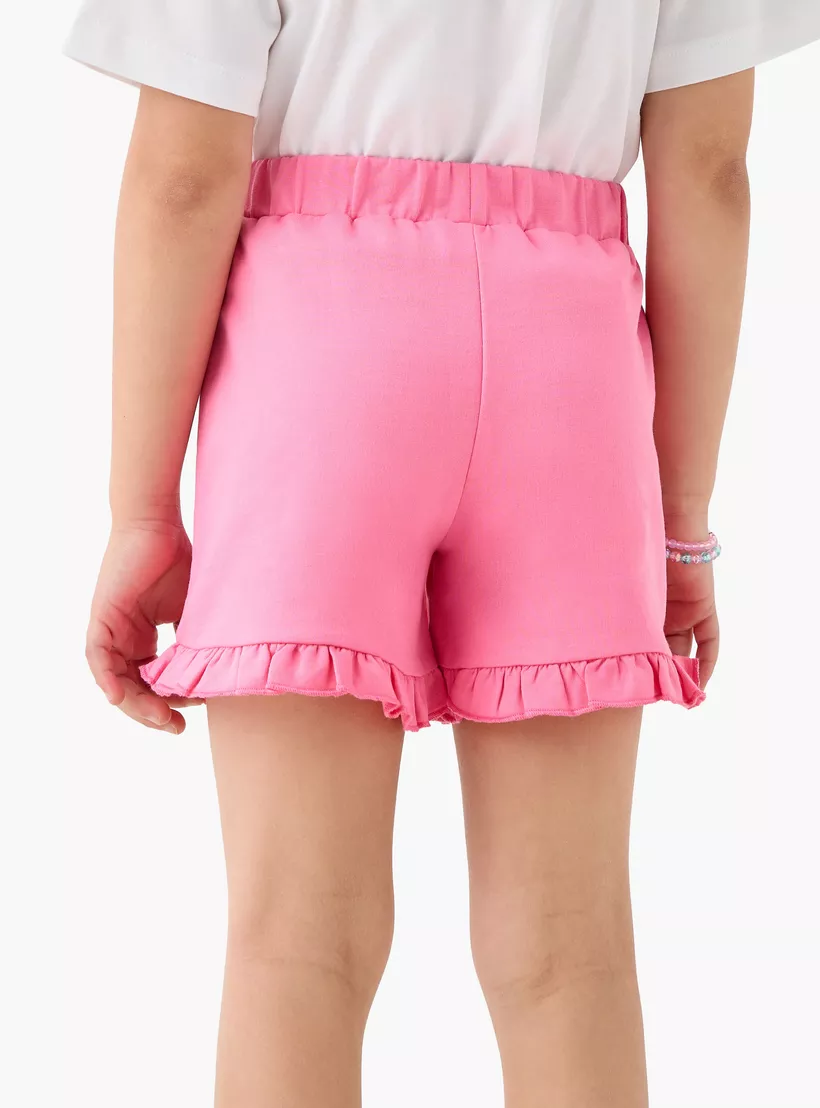 Juniors Solid Shorts with Elasticated Waistband and Frill Detail-3