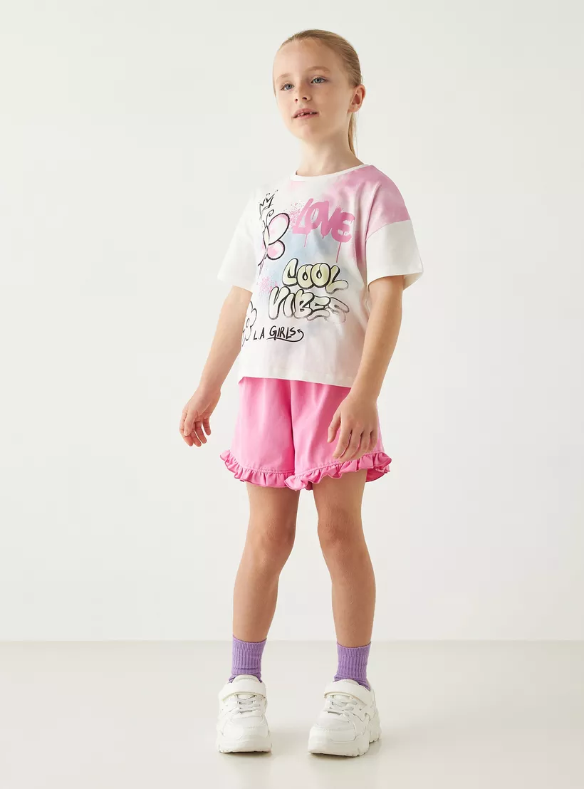 Juniors Solid Shorts with Elasticated Waistband and Ruffles2