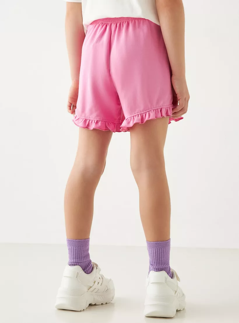 Juniors Solid Shorts with Elasticated Waistband and Ruffles3
