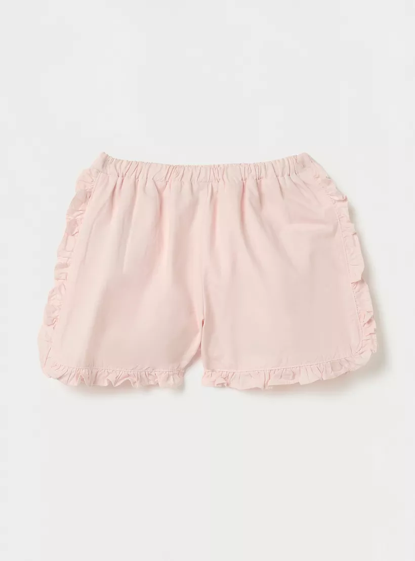 Juniors Solid Shorts with Ruffle Detail and Elasticated Waistband-2
