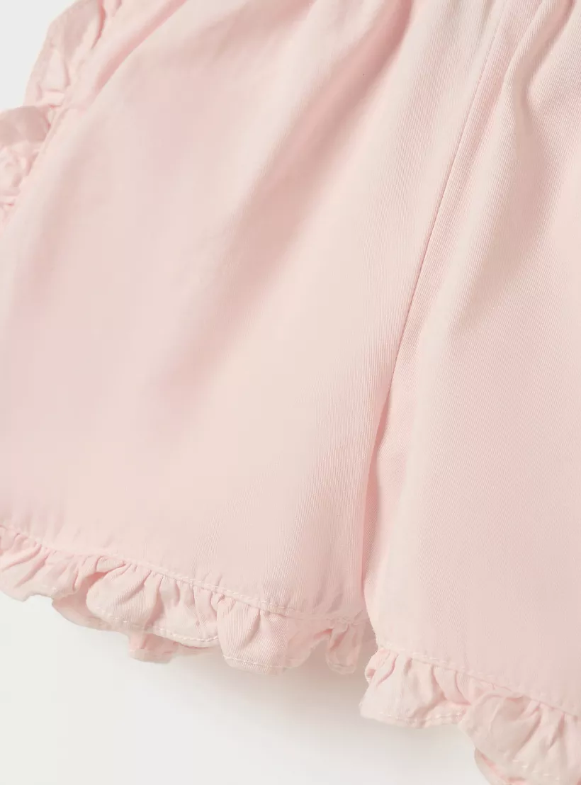Juniors Solid Shorts with Ruffle Detail and Elasticated Waistband-4