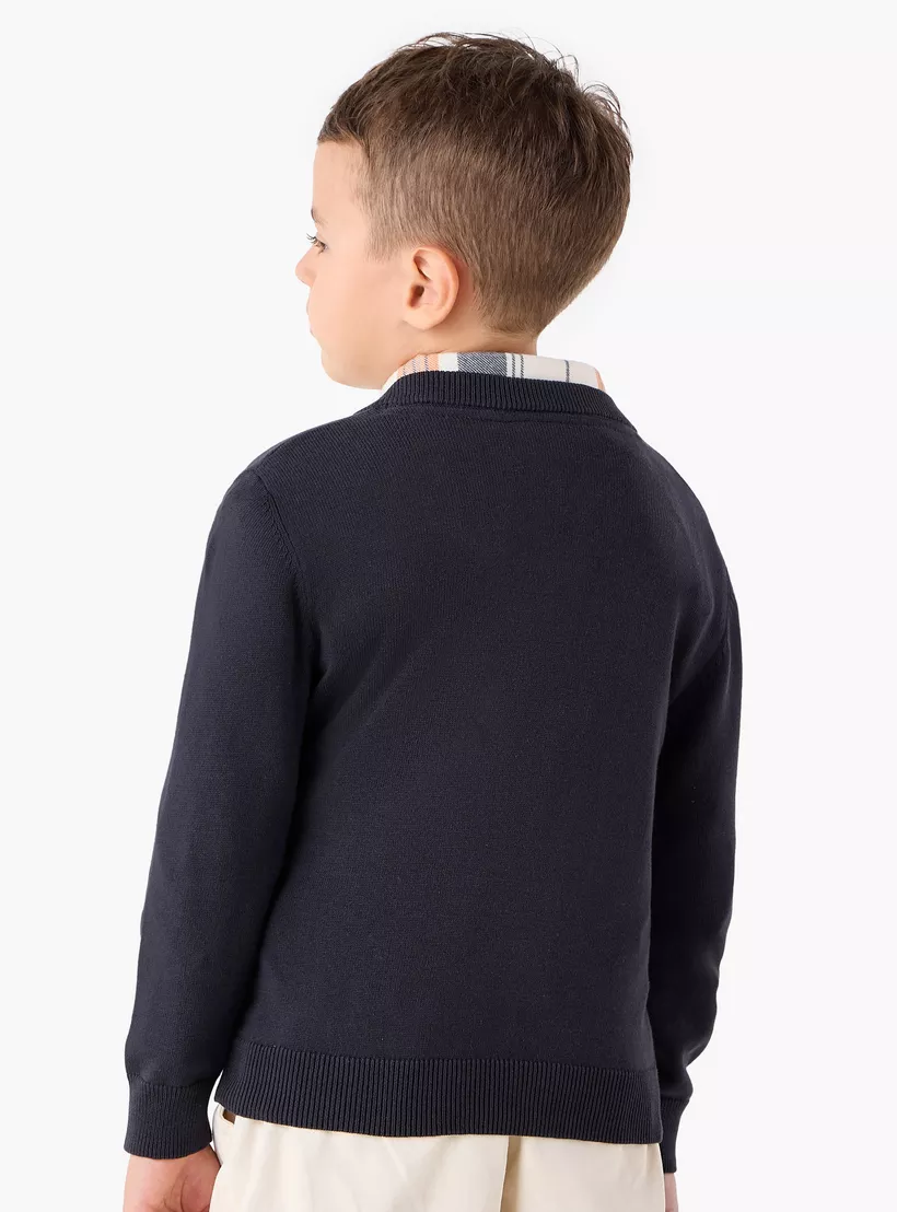 Juniors Solid Sweater with V-neck and Long Sleeves-3