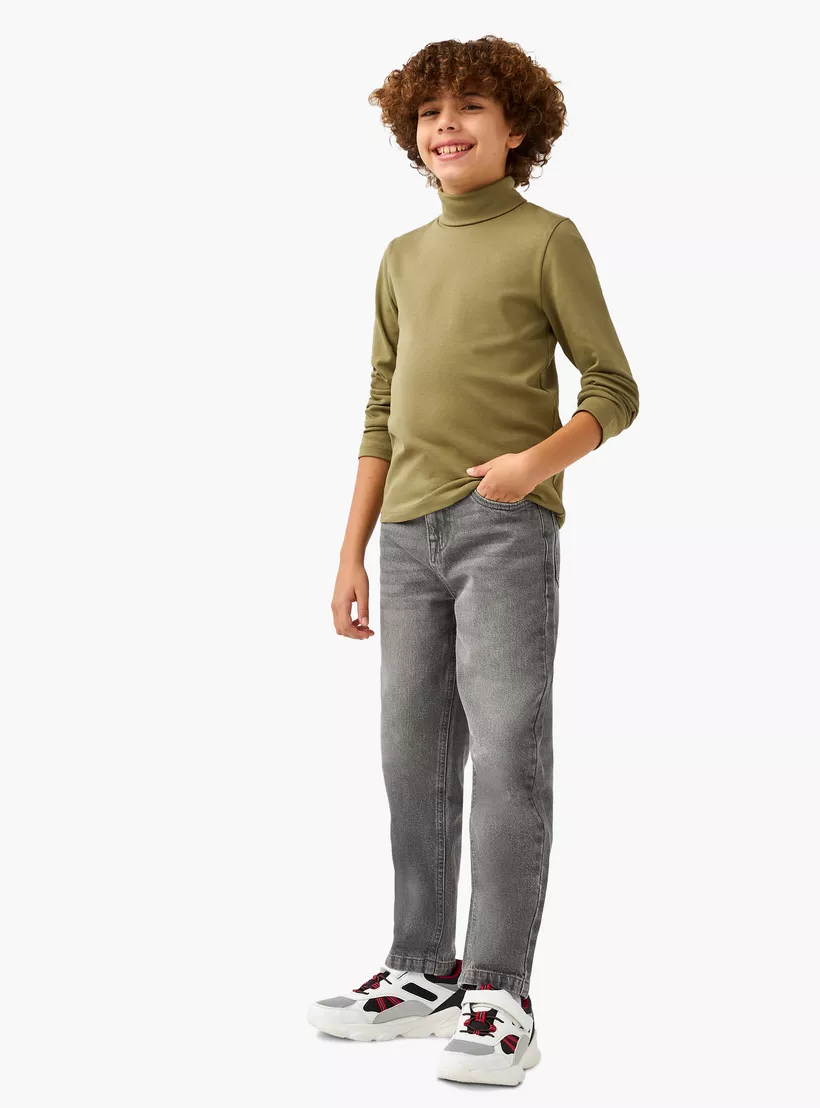 Juniors Solid Turtleneck T-shirt with Long Sleeves-2