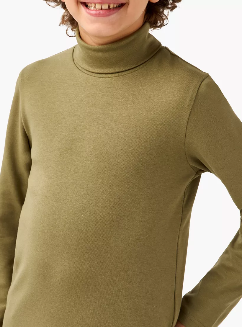 Juniors Solid Turtleneck T-shirt with Long Sleeves-4