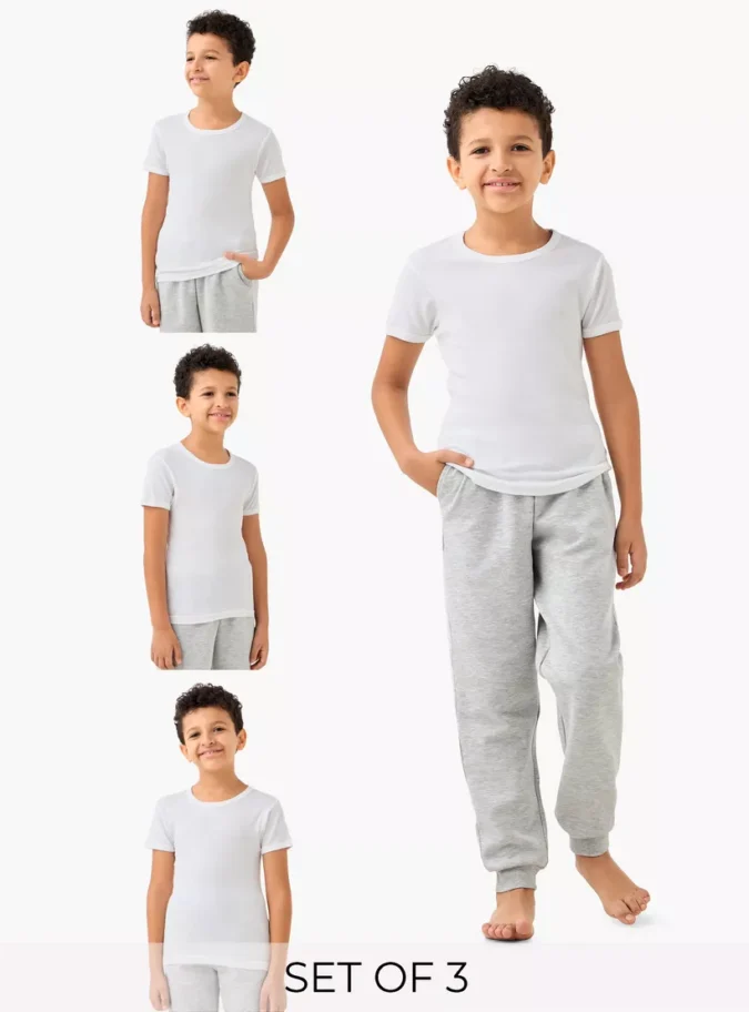 Juniors Solid Vest with Round Neck and Short Sleeves-1