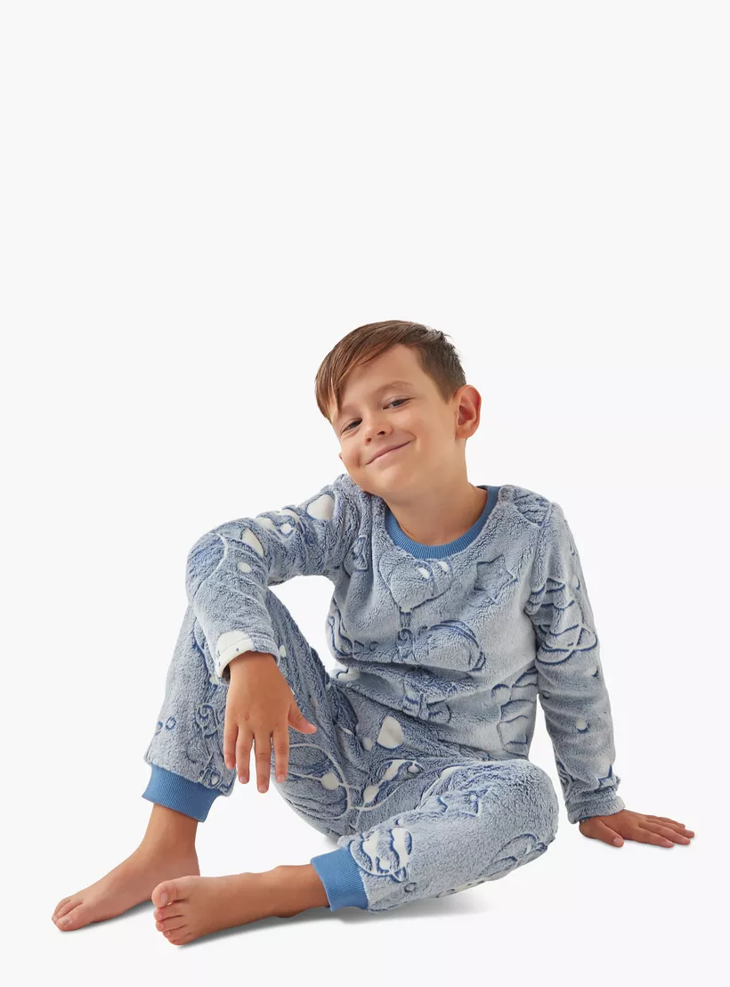 Juniors Space Embossed T-shirt and Pyjama Set-2