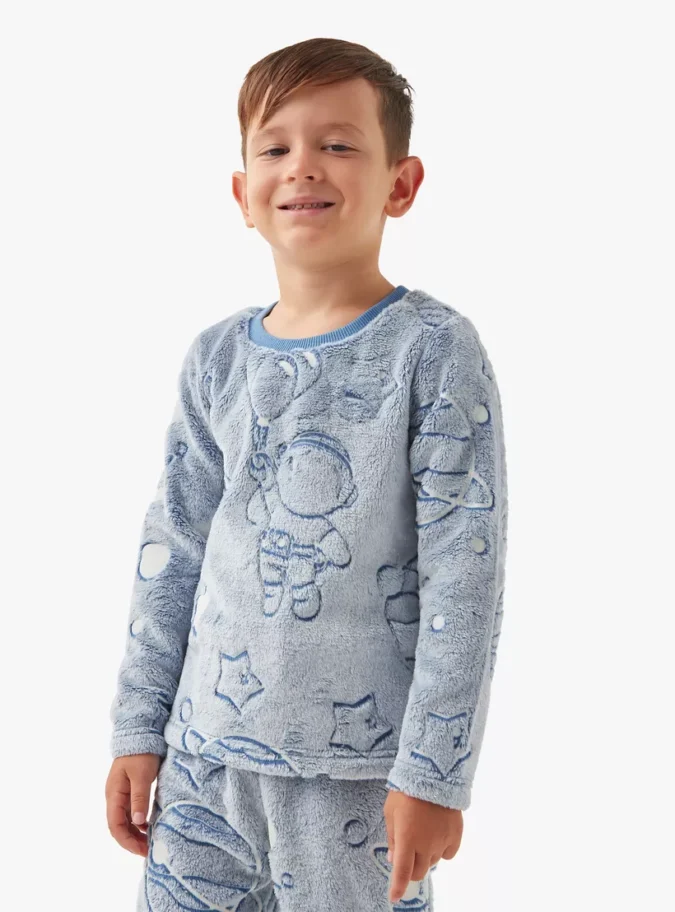 Juniors Space Embossed T-shirt and Pyjama Set-3