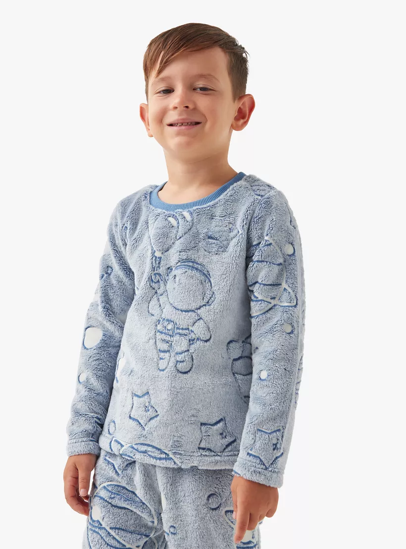 Juniors Space Embossed T-shirt and Pyjama Set-3