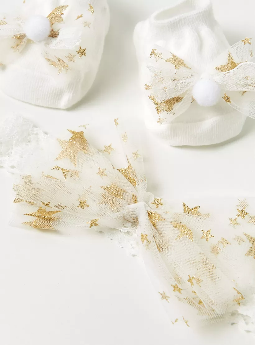 Juniors Star Glitter Print Booties and Elasticated Headband-4