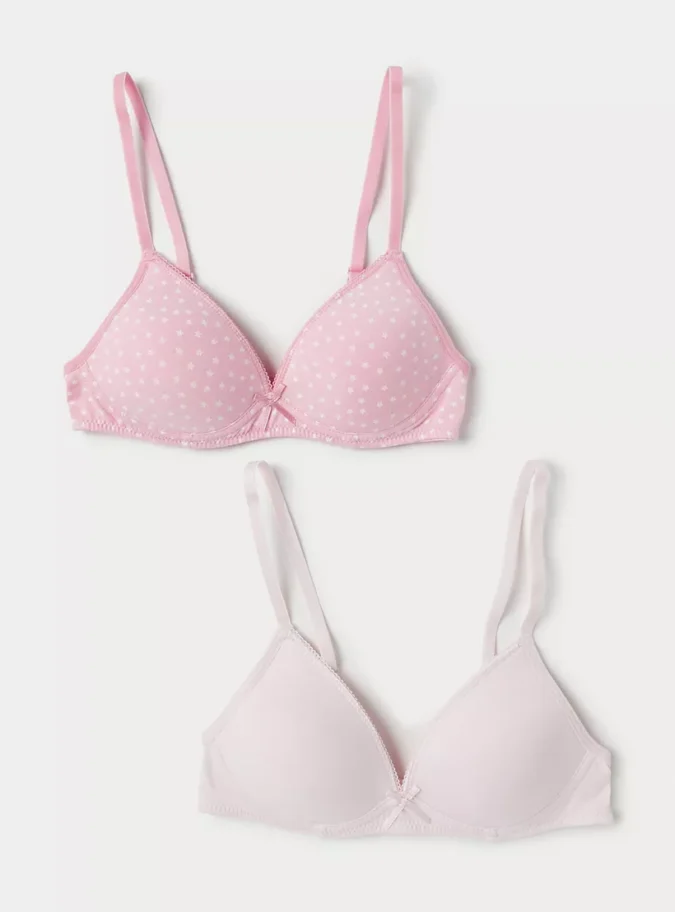 Juniors Star Print Bow Applique Bra with Hook and Eye Closure - Set of 2-1