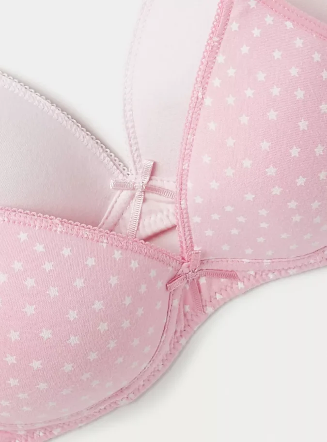Juniors Star Print Bow Applique Bra with Hook and Eye Closure - Set of 2-4
