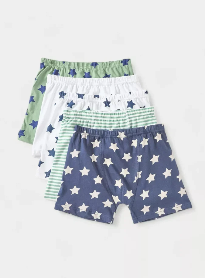 Juniors Star Print Boxers with Elasticated Waistband - Set of 5-1
