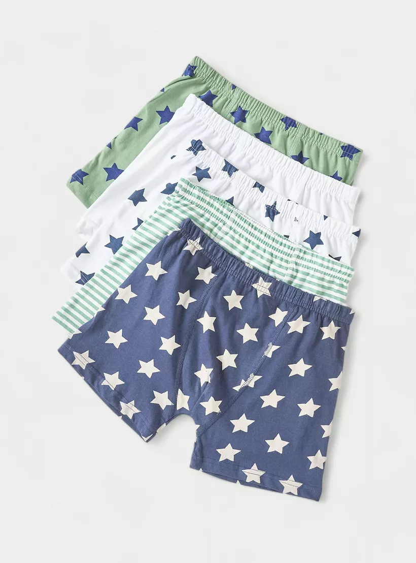 Juniors Star Print Boxers with Elasticated Waistband - Set of 5-2
