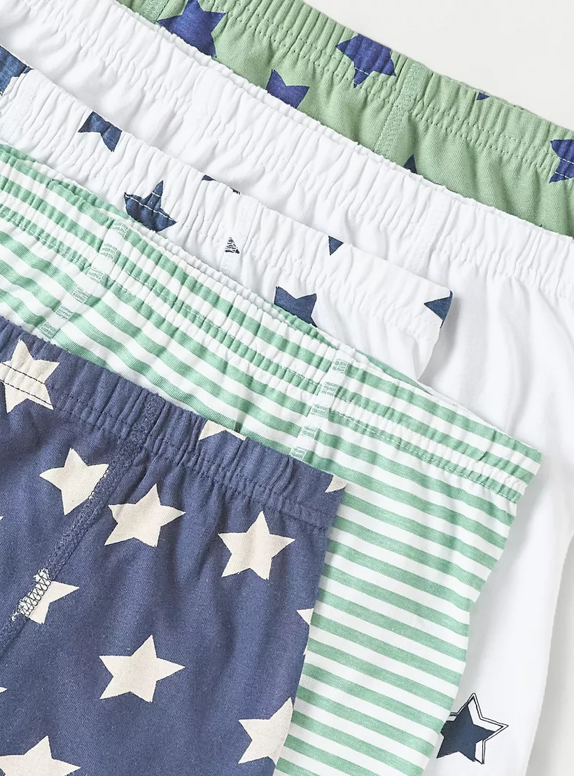 Juniors Star Print Boxers with Elasticated Waistband - Set of 5-3