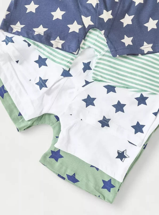 Juniors Star Print Boxers with Elasticated Waistband - Set of 5-4