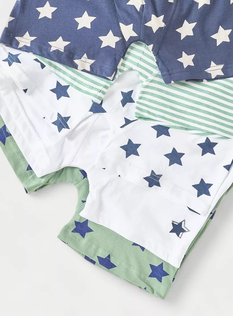 Juniors Star Print Boxers with Elasticated Waistband - Set of 5-4