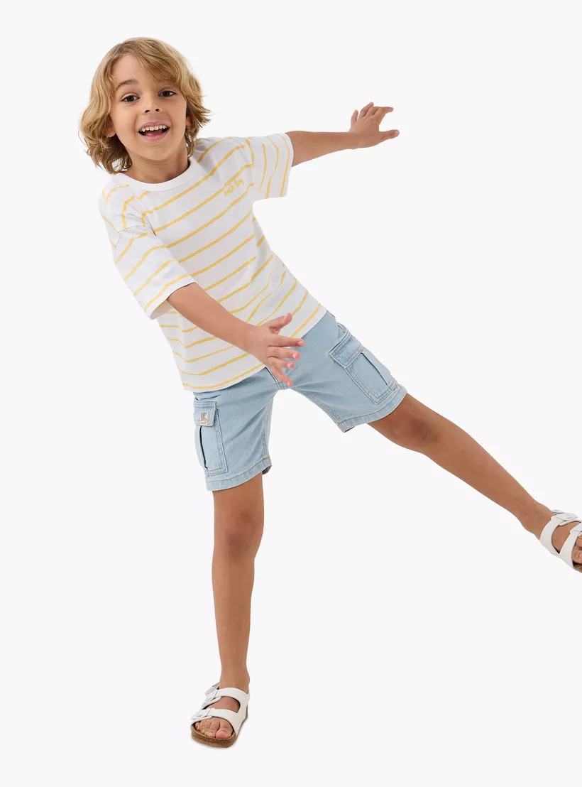 Juniors Striped Crew Neck T-shirt with Short Sleeves-2