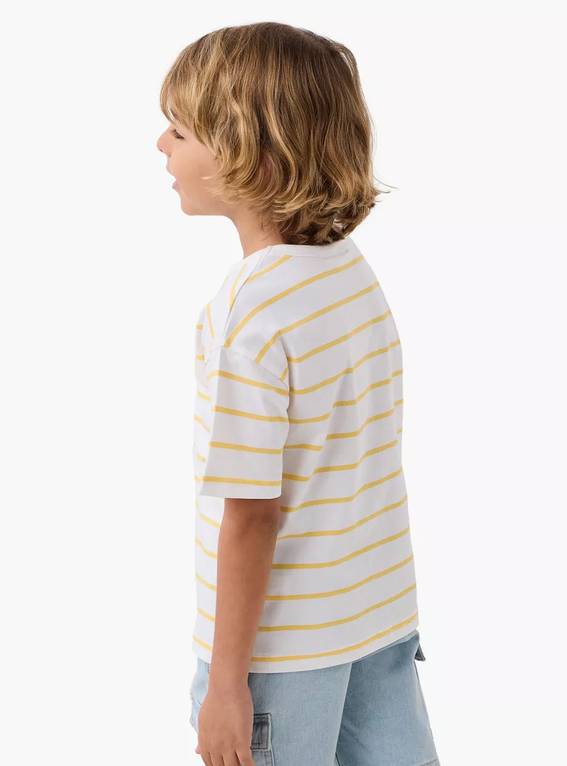 Juniors Striped Crew Neck T-shirt with Short Sleeves-3