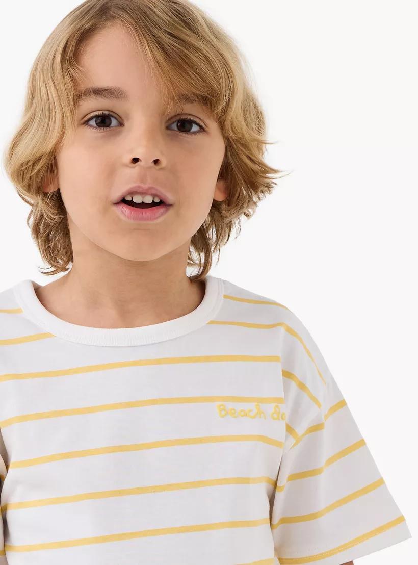 Juniors Striped Crew Neck T-shirt with Short Sleeves-4