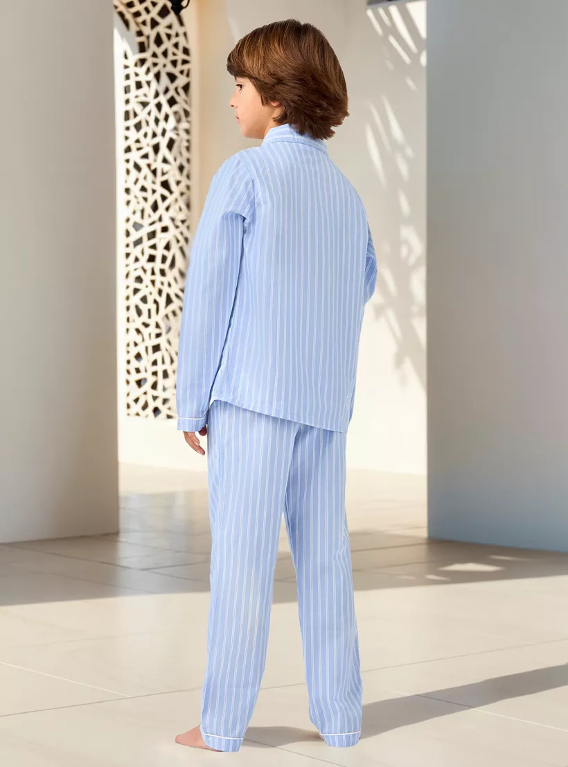 Juniors Striped Long Sleeves Shirt and Pyjama Set-4