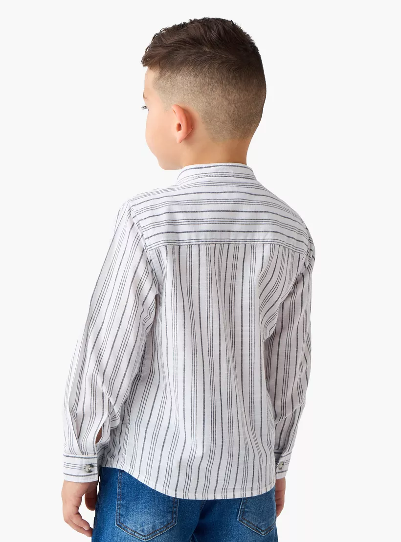 Juniors Striped Shirt with Mandarin Collar and Long Sleeves-3