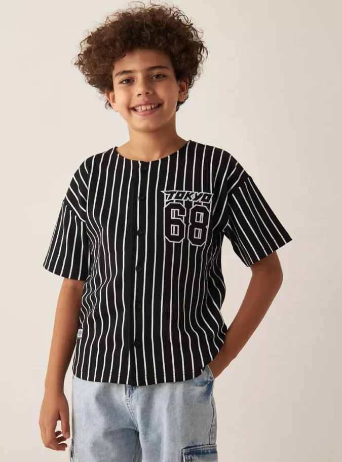 Juniors Striped Shirt with Short Sleeves -1