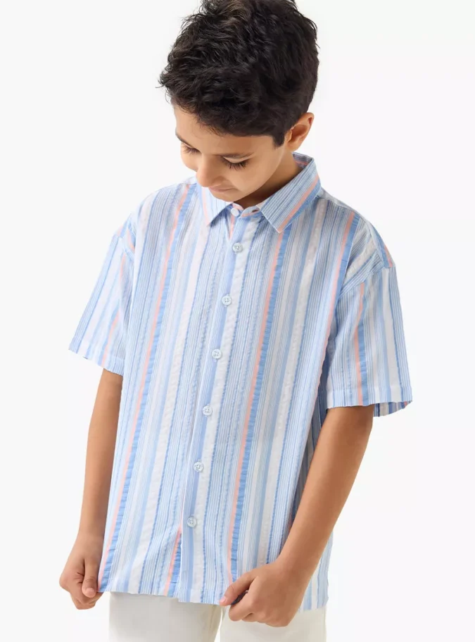Juniors Striped Shirt with Short Sleeves-1