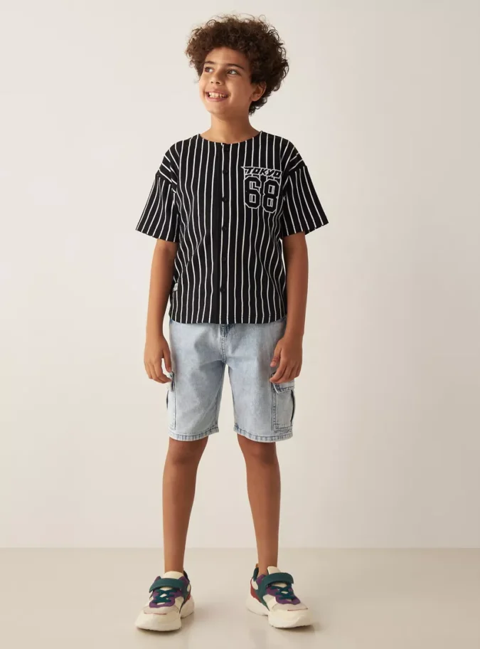 Juniors Striped Shirt with Short Sleeves -2