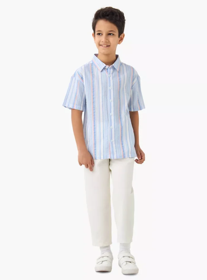 Juniors Striped Shirt with Short Sleeves-2