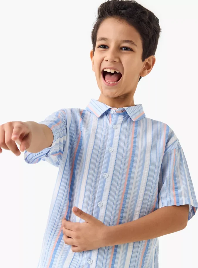 Juniors Striped Shirt with Short Sleeves-4