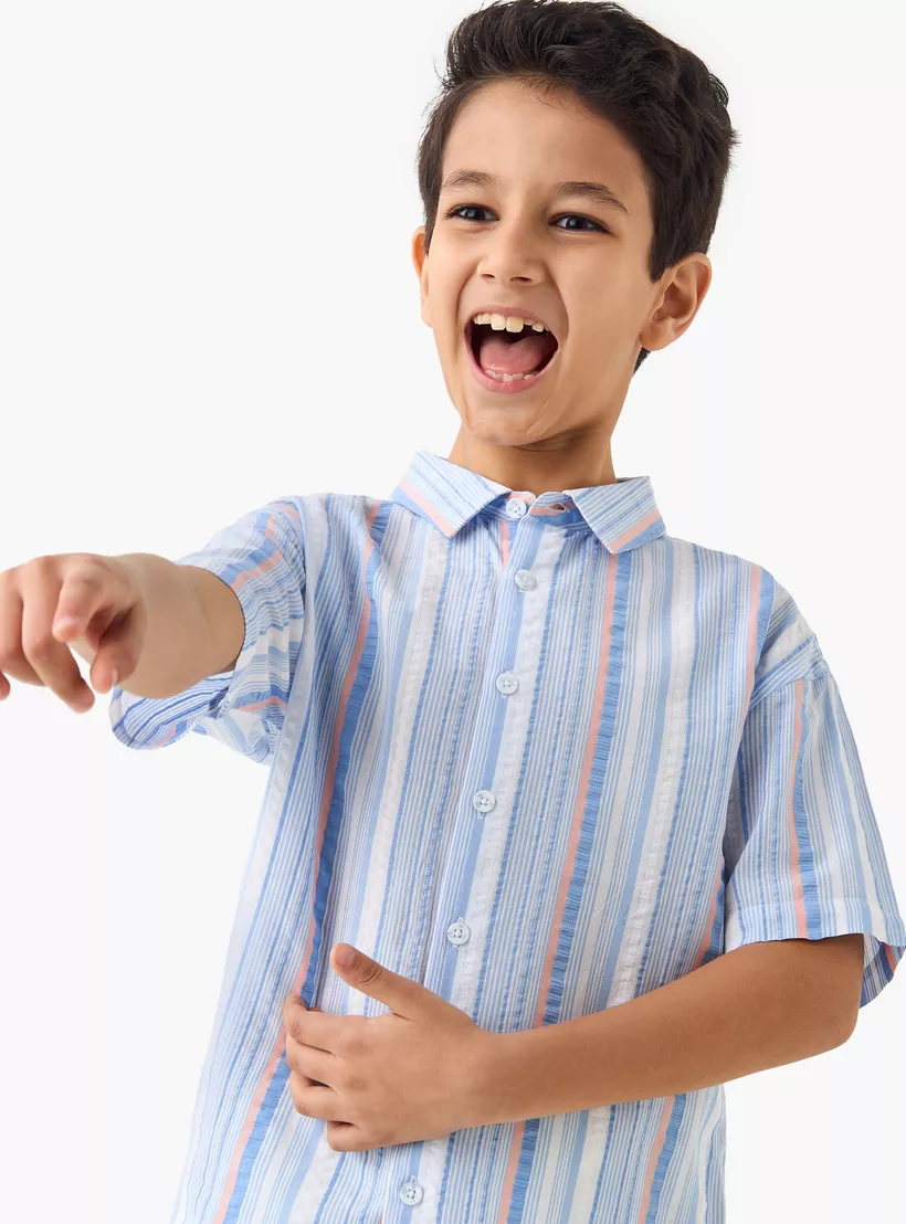Juniors Striped Shirt with Short Sleeves-4