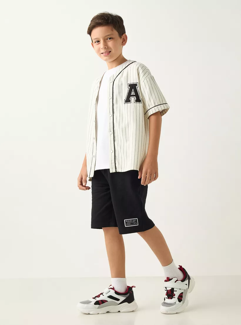 Juniors Striped V-neck Shirt with Short Sleeves-2