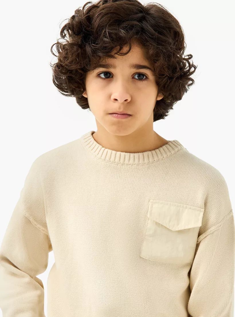 Juniors Textured Crew Neck Pullover with Long Sleeves-5