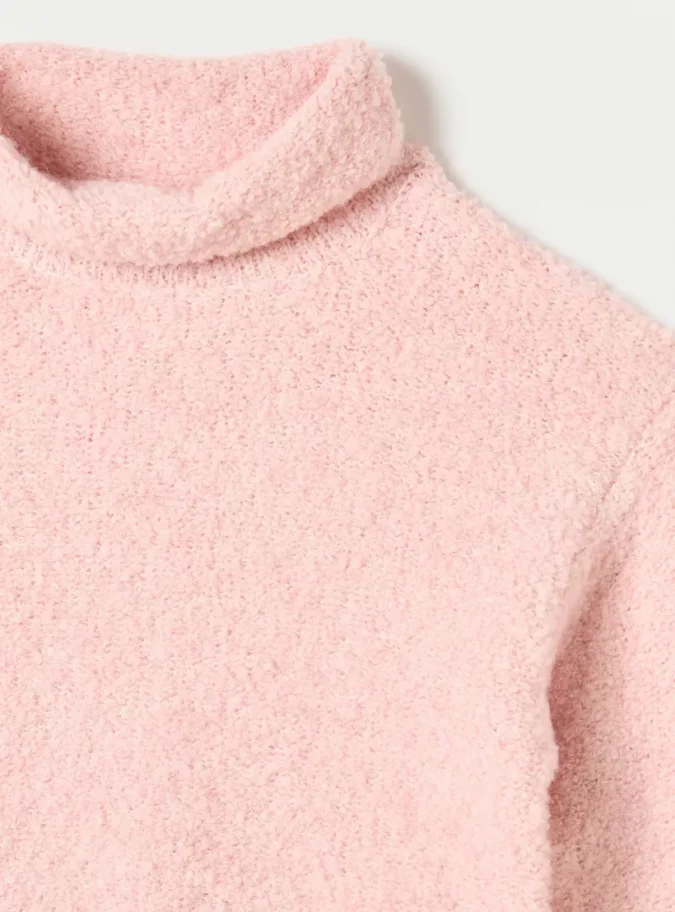 Juniors Textured High-Neck Sweater with Fringe Detail-3