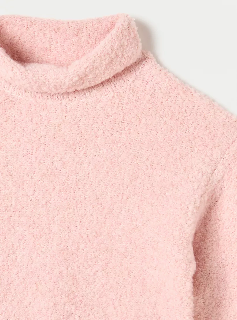 Juniors Textured High-Neck Sweater with Fringe Detail-3