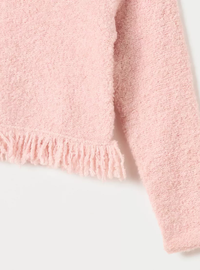 Juniors Textured High-Neck Sweater with Fringe Detail-4
