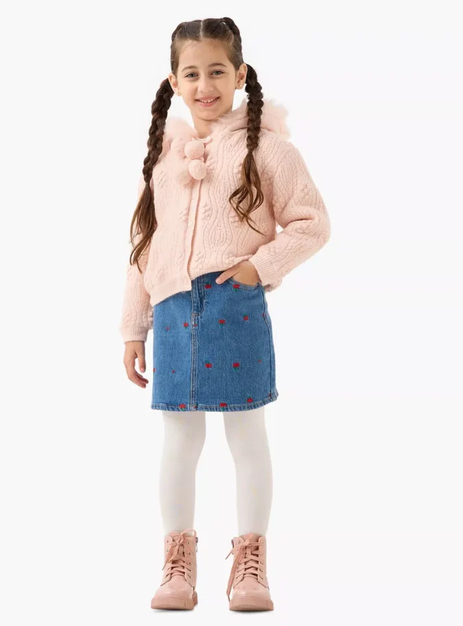 Juniors Textured Hooded Cardigan with Long Sleeves-2