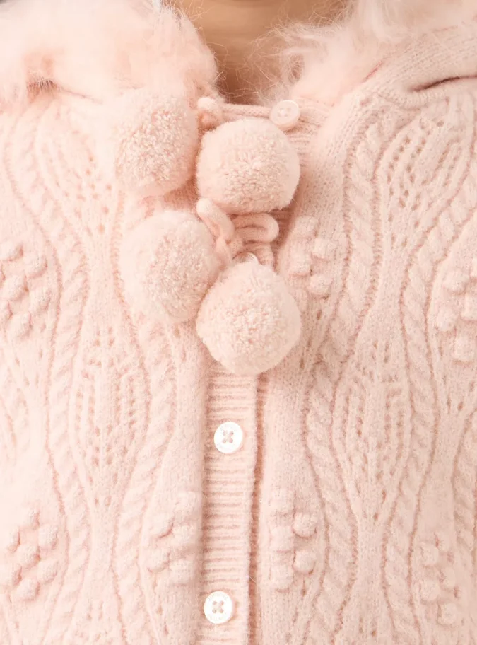 Juniors Textured Hooded Cardigan with Long Sleeves-4