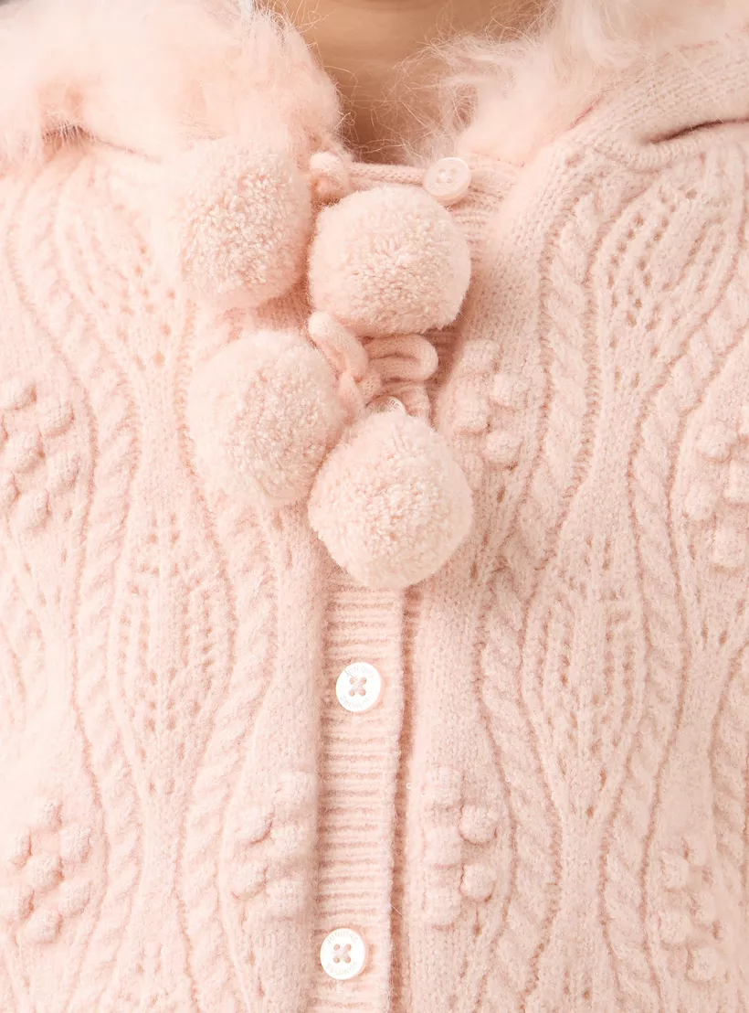 Juniors Textured Hooded Cardigan with Long Sleeves-4