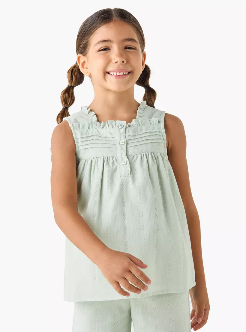 Juniors Textured Sleeveless Top and Pyjama Set-2