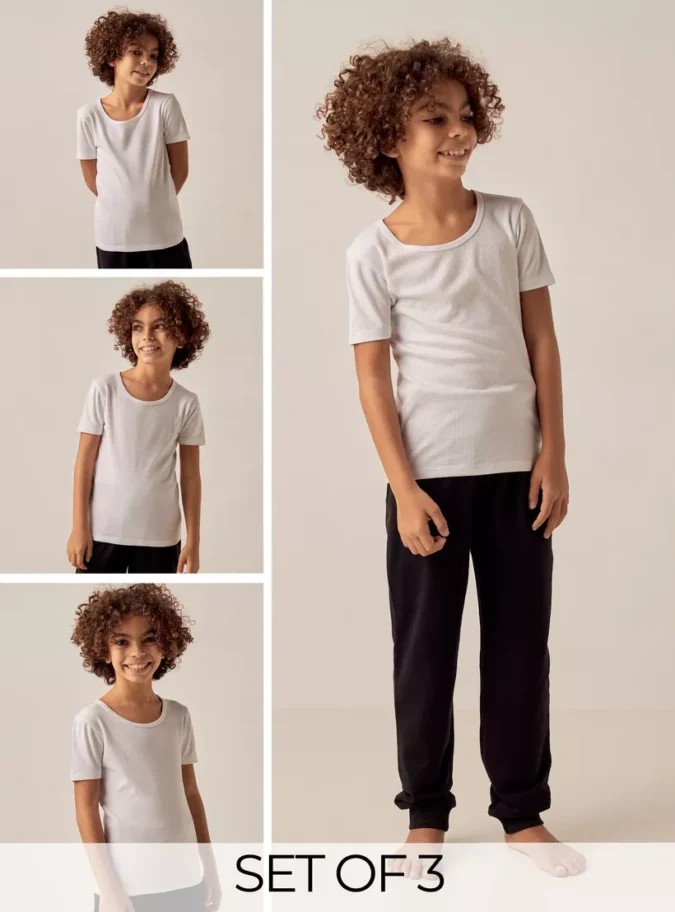 Juniors Textured Thermal Vest with Crew Neck and Short Sleeves-1